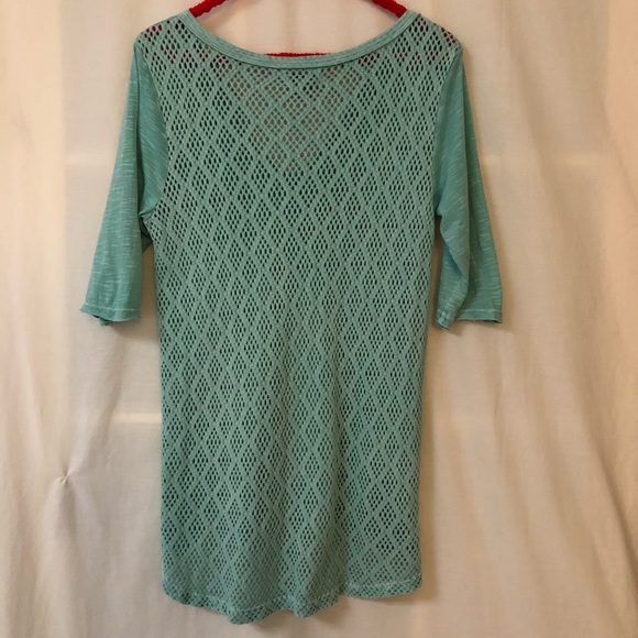 LUCKY BRAND Heathered Teal Top | Crochet Back | S - Picture 5 of 8